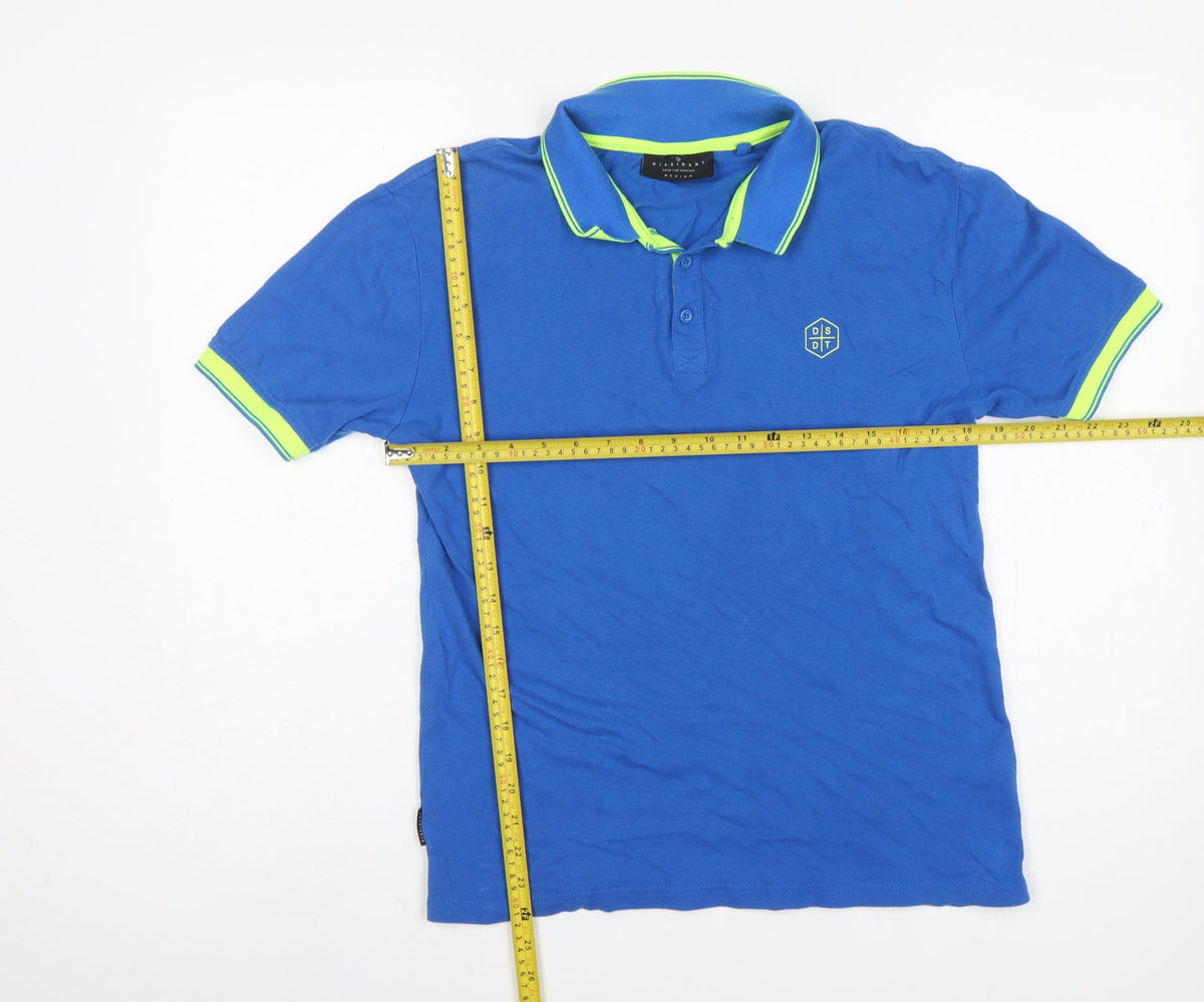 Dissident Mens Blue M Cotton Polo Shirt Neon Trim Logo Short Sleeve