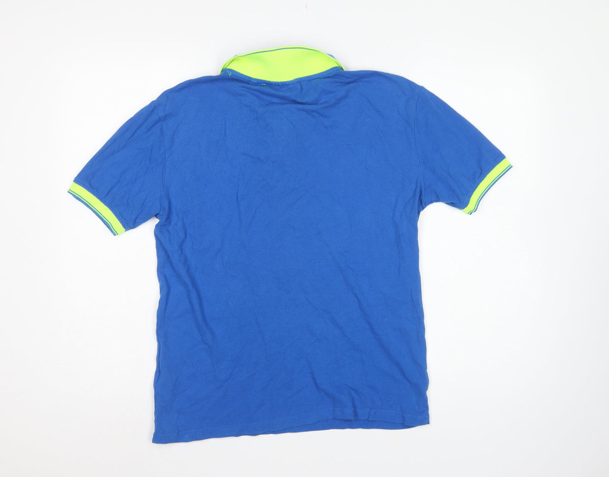 Dissident Mens Blue M Cotton Polo Shirt Neon Trim Logo Short Sleeve