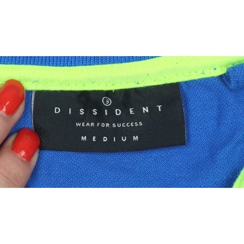 Dissident Mens Blue M Cotton Polo Shirt Neon Trim Logo Short Sleeve