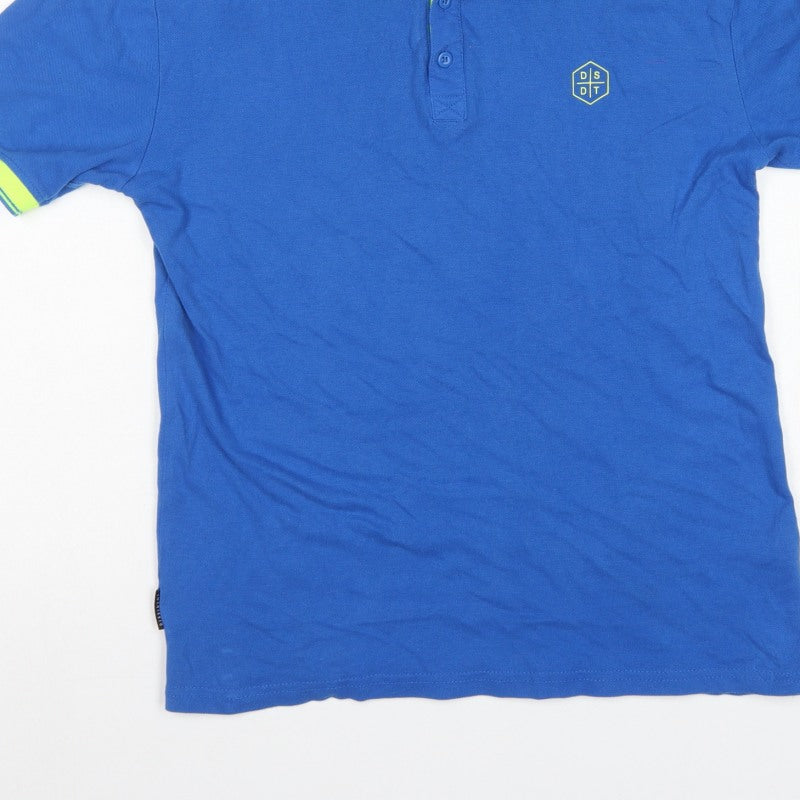 Dissident Mens Blue M Cotton Polo Shirt Neon Trim Logo Short Sleeve