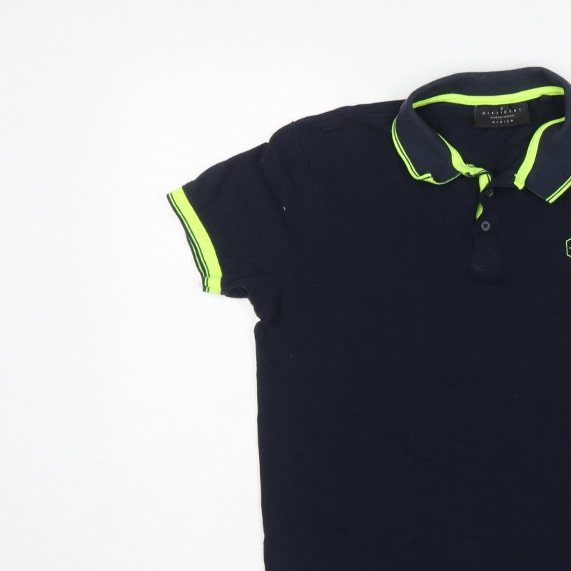 Dissident Men’s Blue M Cotton Polo Shirt Neon Trim Logo Short Sleeve