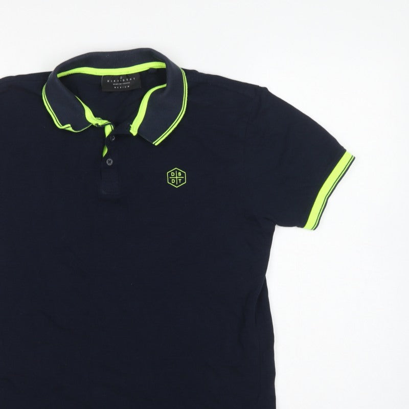 Dissident Men’s Blue M Cotton Polo Shirt Neon Trim Logo Short Sleeve