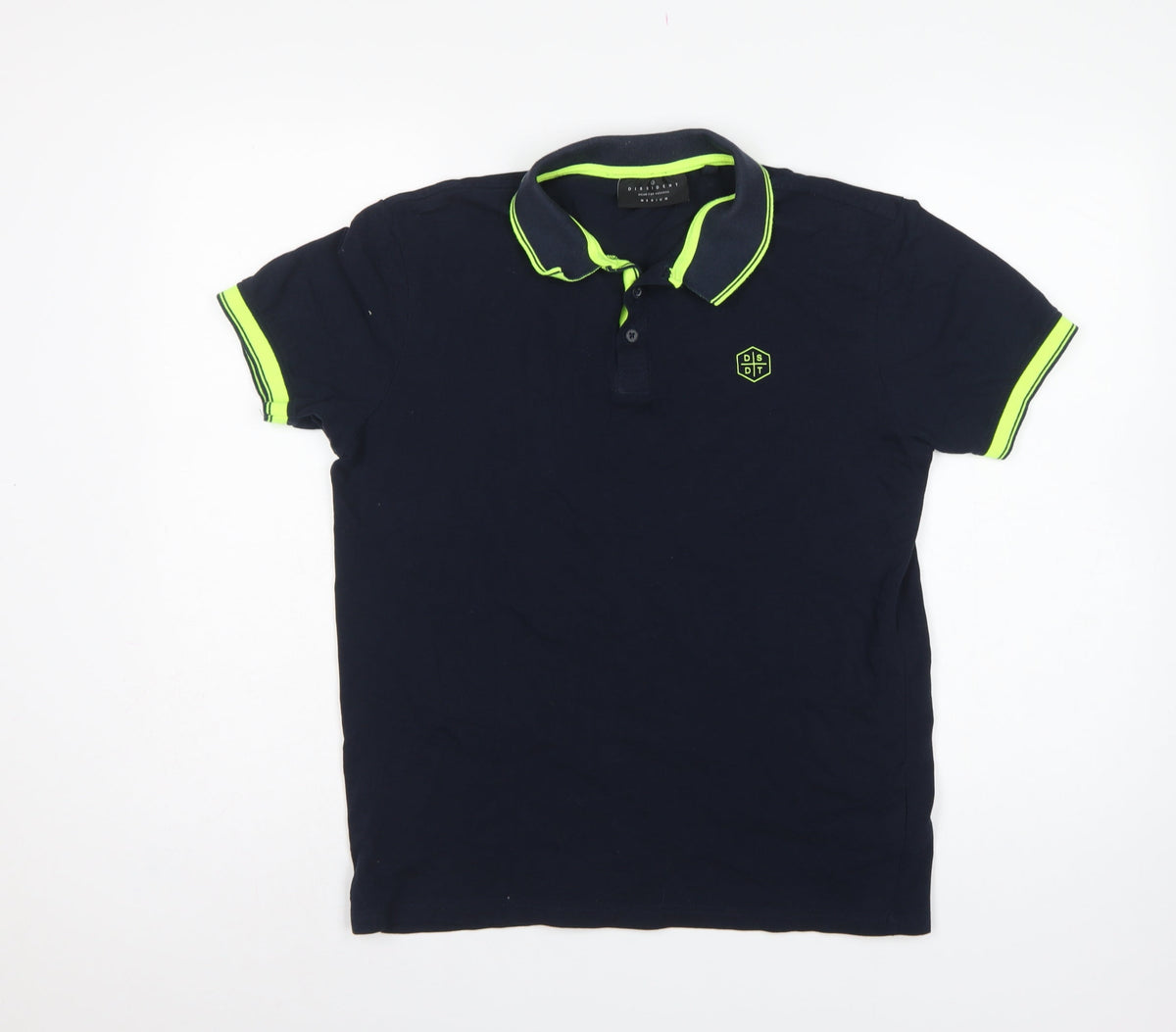 Dissident Men’s Blue M Cotton Polo Shirt Neon Trim Logo Short Sleeve