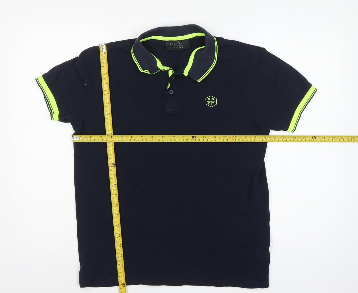 Dissident Men’s Blue M Cotton Polo Shirt Neon Trim Logo Short Sleeve