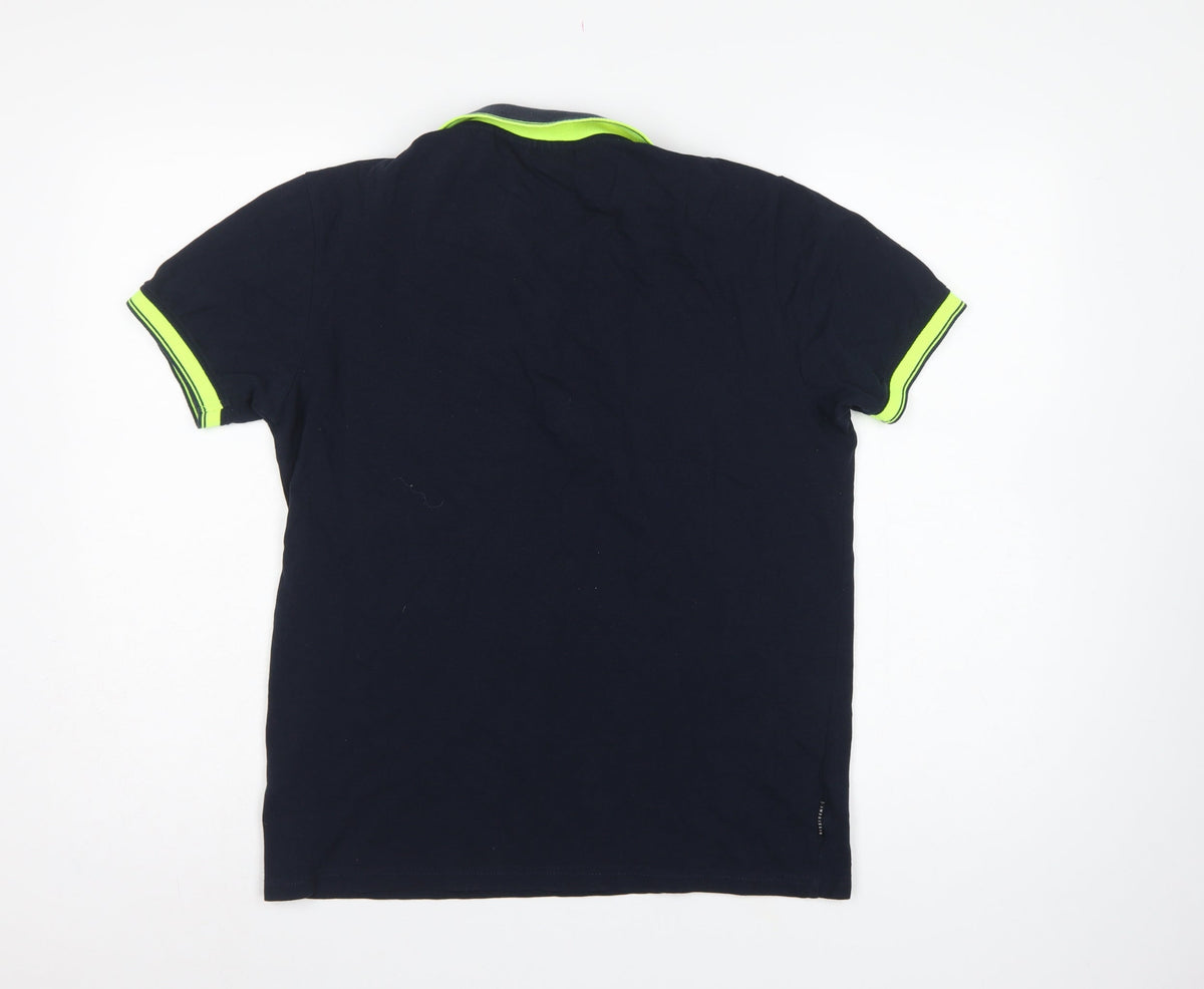 Dissident Men’s Blue M Cotton Polo Shirt Neon Trim Logo Short Sleeve