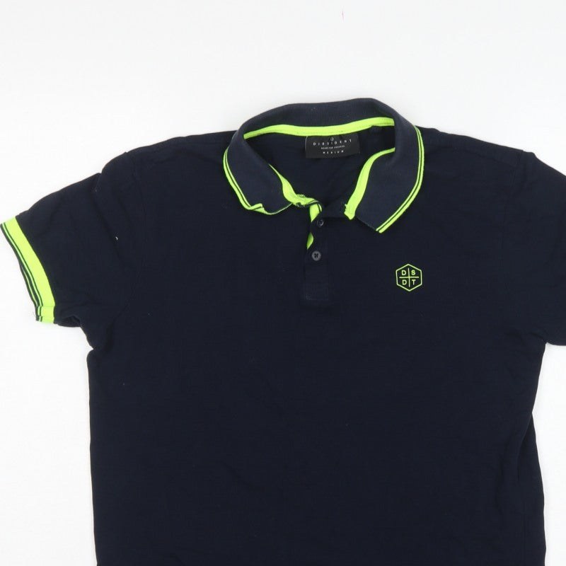 Dissident Men’s Blue M Cotton Polo Shirt Neon Trim Logo Short Sleeve