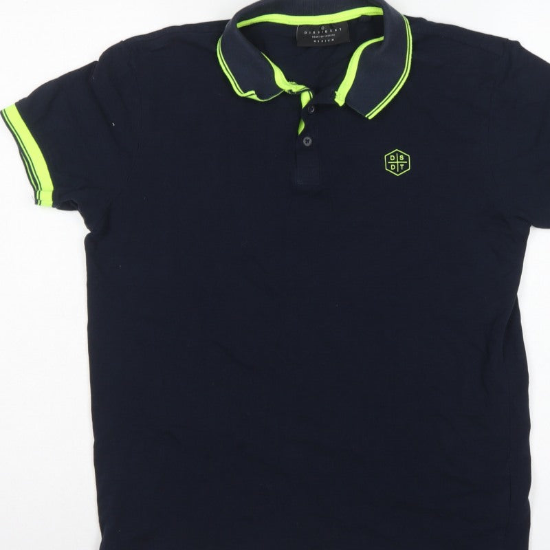 Dissident Men’s Blue M Cotton Polo Shirt Neon Trim Logo Short Sleeve