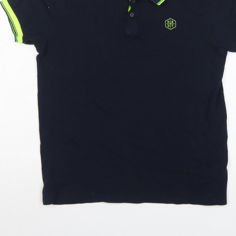 Dissident Men’s Blue M Cotton Polo Shirt Neon Trim Logo Short Sleeve