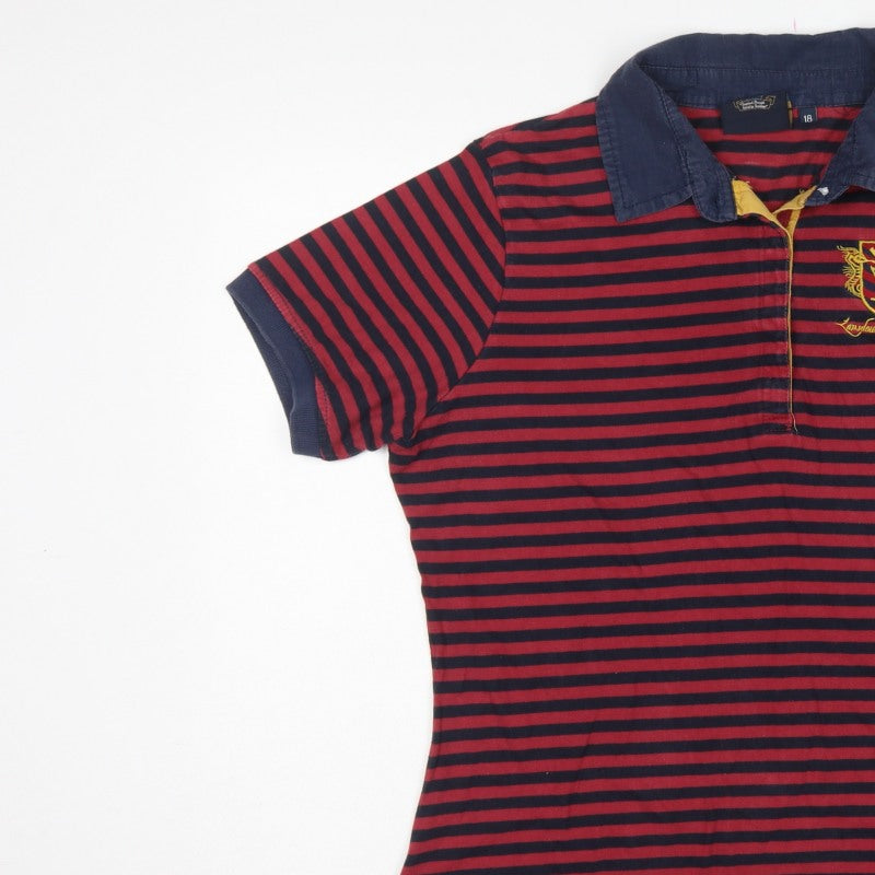 Lansdown Yacht Club Women Red Navy Stripe Polo Shirt UK 18 Embroidered
