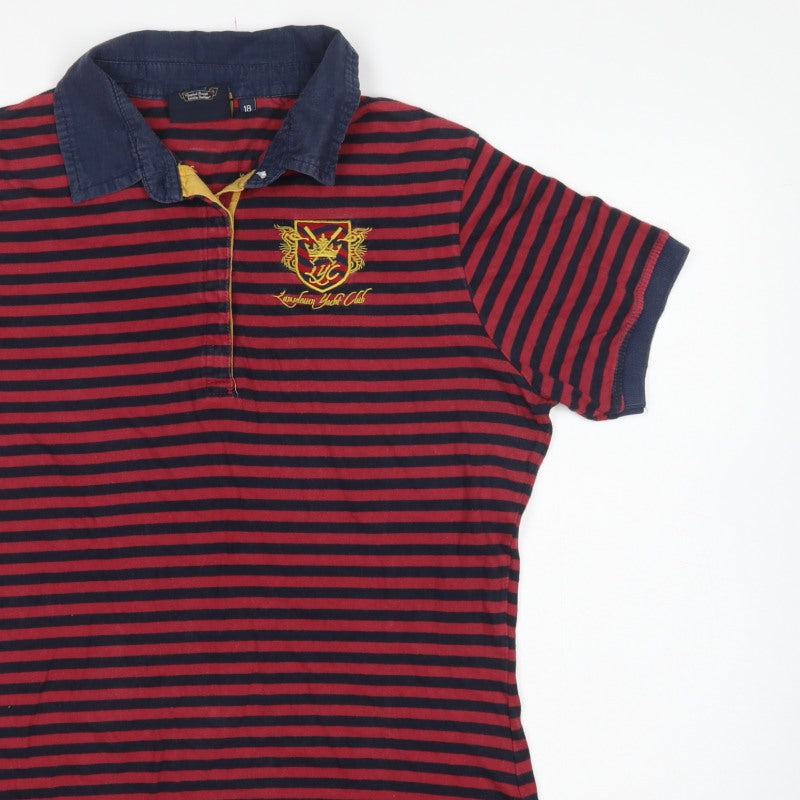 Lansdown Yacht Club Women Red Navy Stripe Polo Shirt UK 18 Embroidered