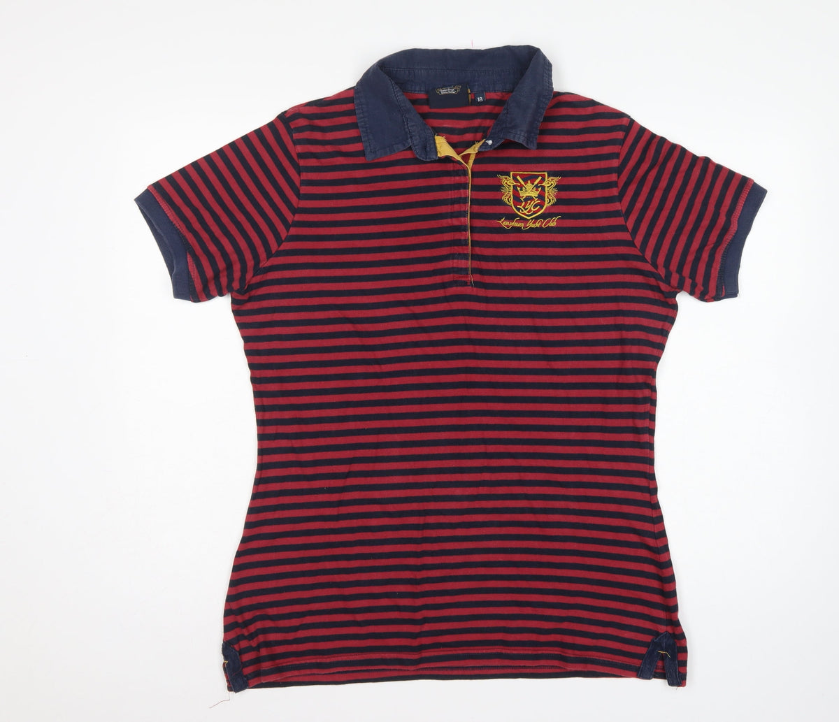Lansdown Yacht Club Women Red Navy Stripe Polo Shirt UK 18 Embroidered