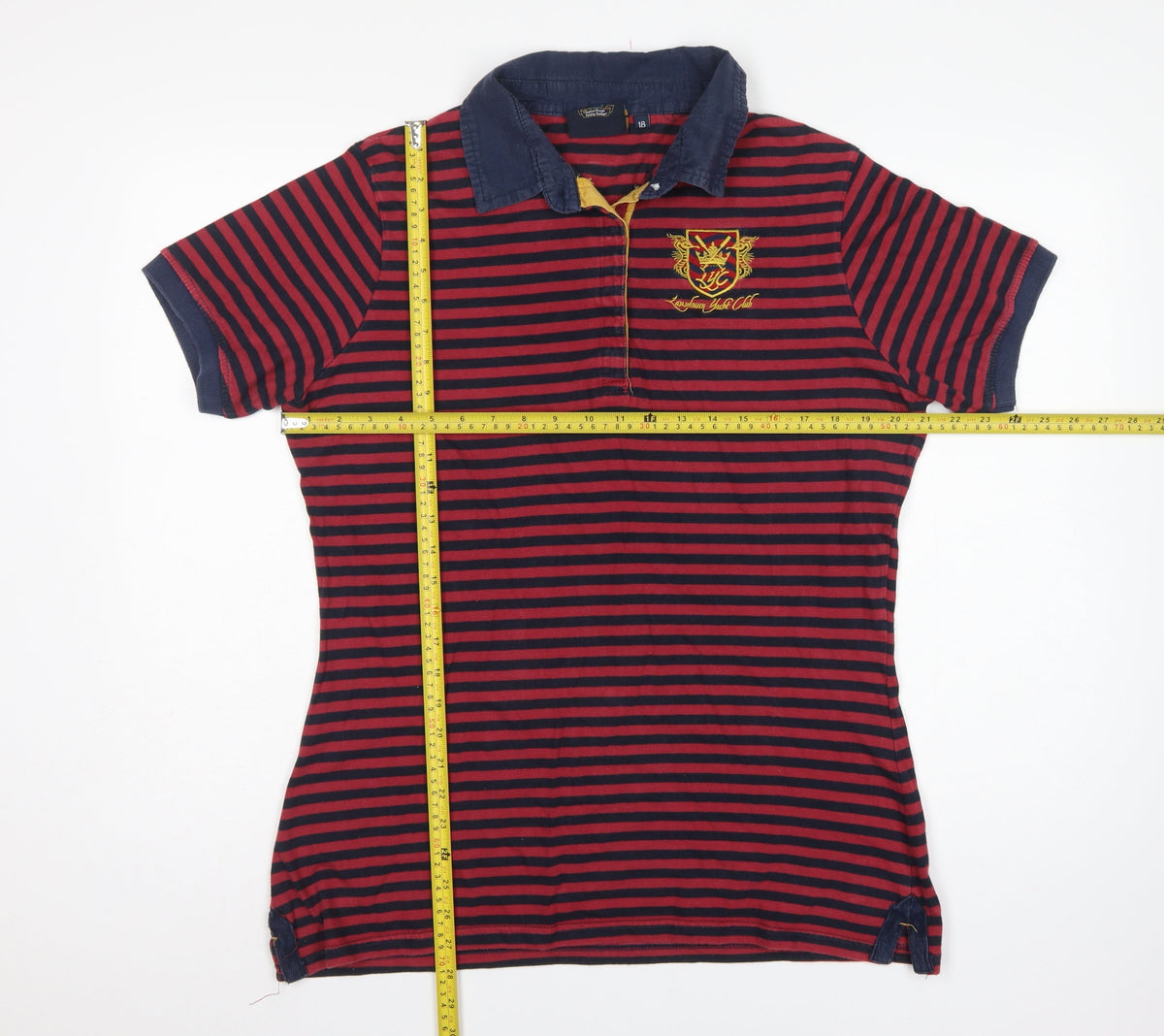 Lansdown Yacht Club Women Red Navy Stripe Polo Shirt UK 18 Embroidered