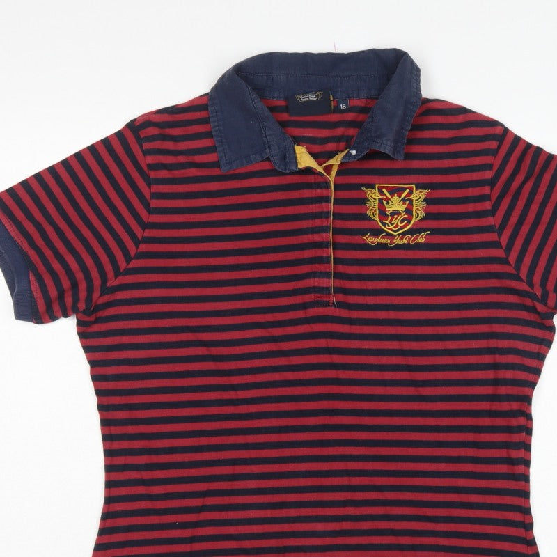 Lansdown Yacht Club Women Red Navy Stripe Polo Shirt UK 18 Embroidered