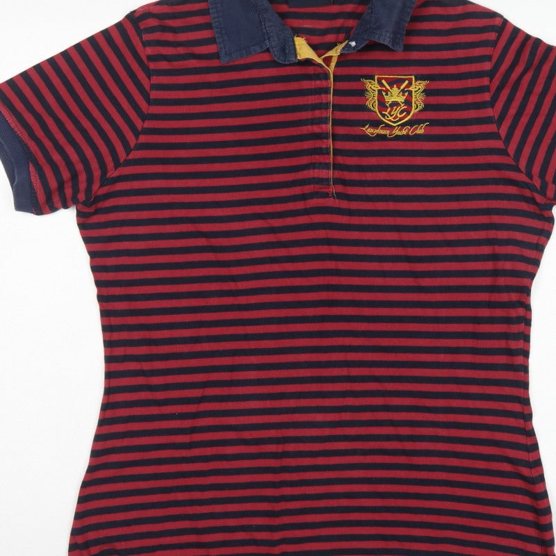 Lansdown Yacht Club Women Red Navy Stripe Polo Shirt UK 18 Embroidered