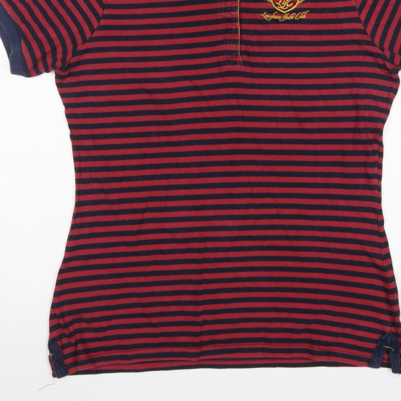 Lansdown Yacht Club Women Red Navy Stripe Polo Shirt UK 18 Embroidered