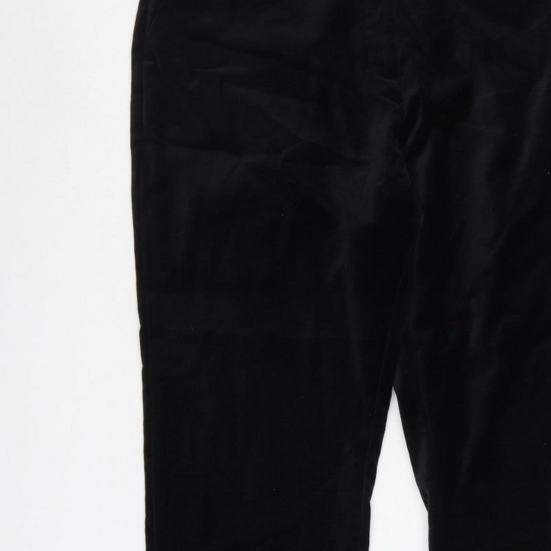 Marks and Spencer Women Black Size 14 Regular Straight Velvet Trousers