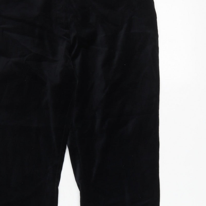 Marks and Spencer Women Black Size 14 Regular Straight Velvet Trousers