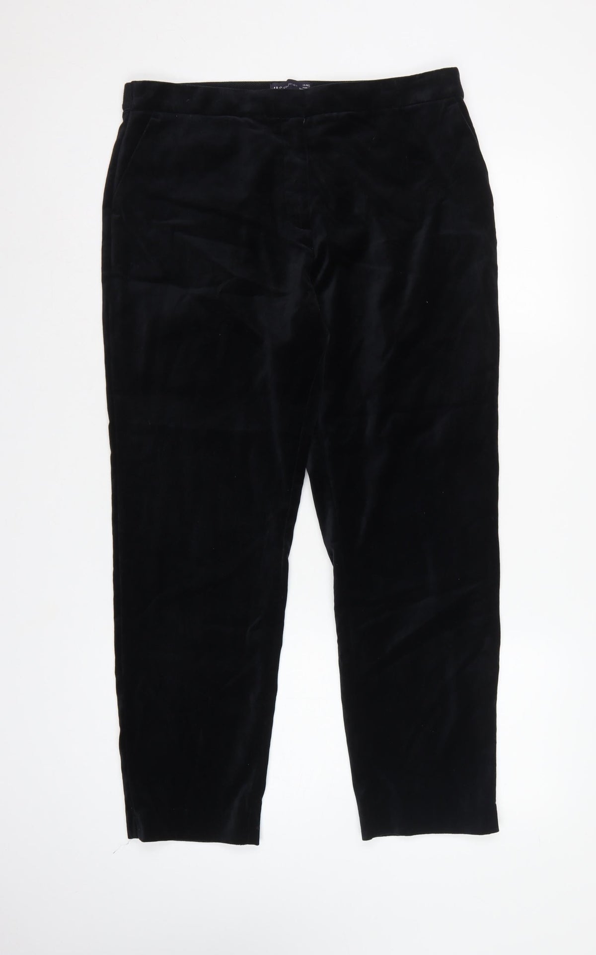 Marks and Spencer Women Black Size 14 Regular Straight Velvet Trousers