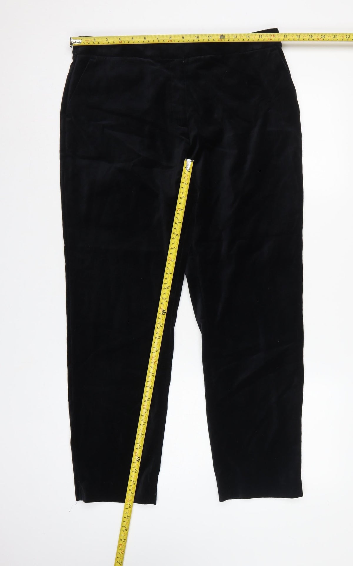 Marks and Spencer Women Black Size 14 Regular Straight Velvet Trousers