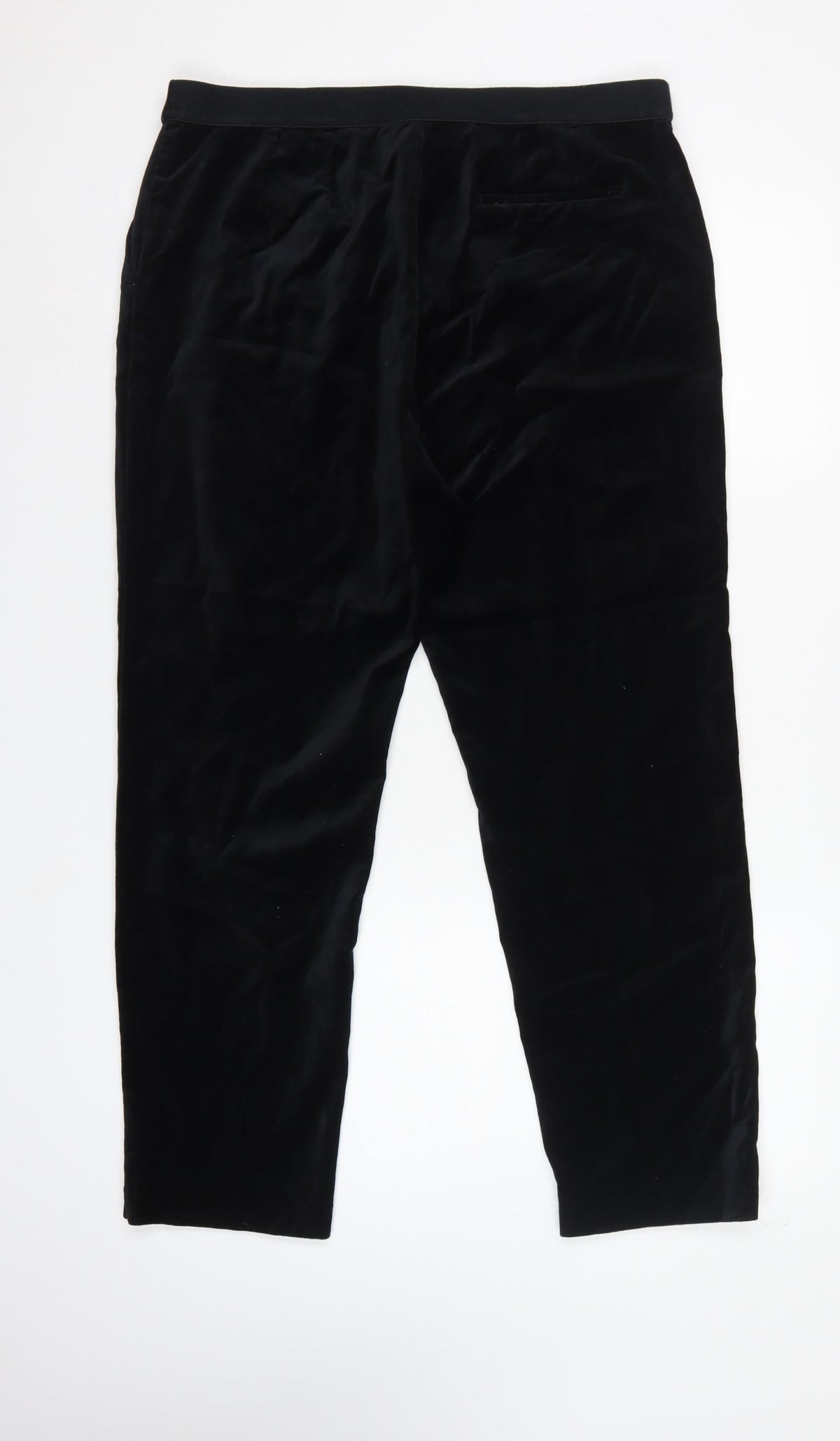 Marks and Spencer Women Black Size 14 Regular Straight Velvet Trousers