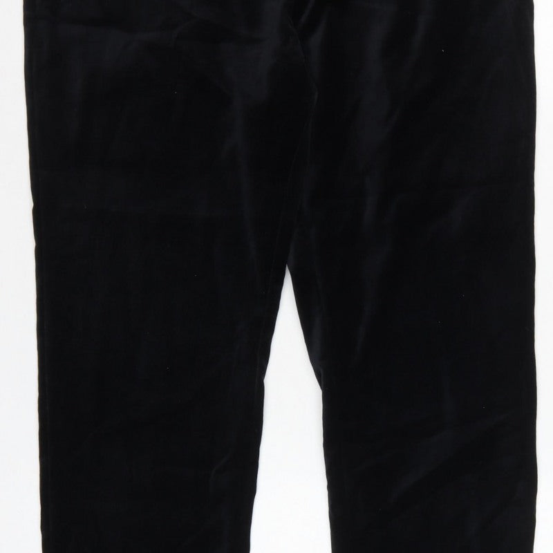 Marks and Spencer Women Black Size 14 Regular Straight Velvet Trousers