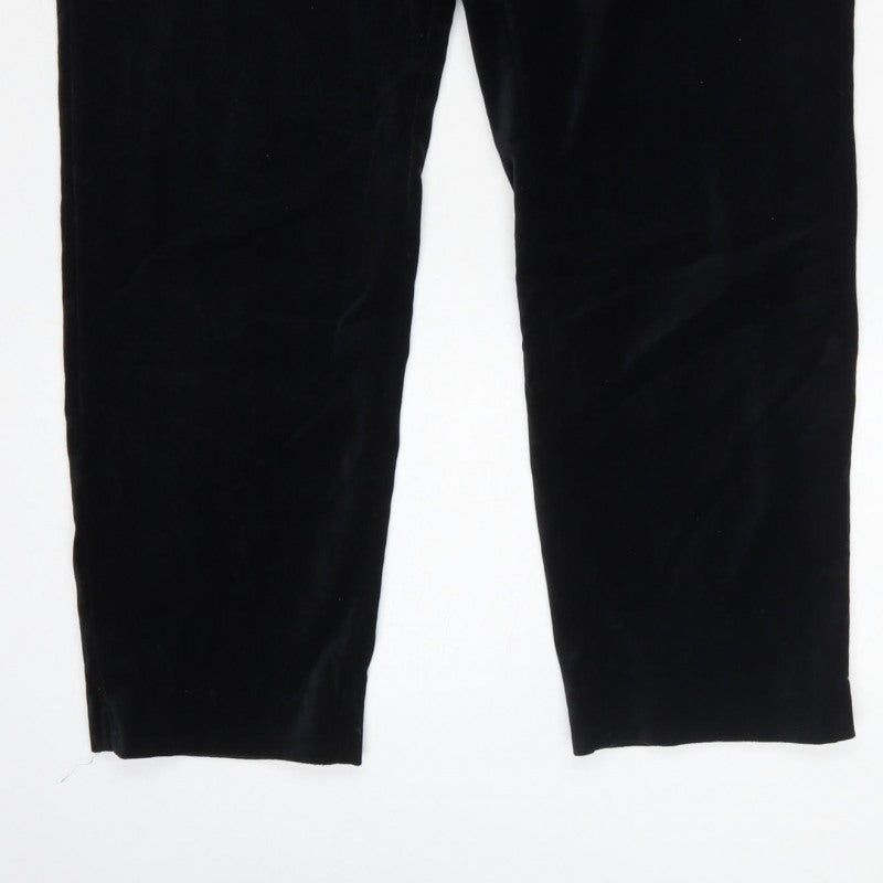 Marks and Spencer Women Black Size 14 Regular Straight Velvet Trousers