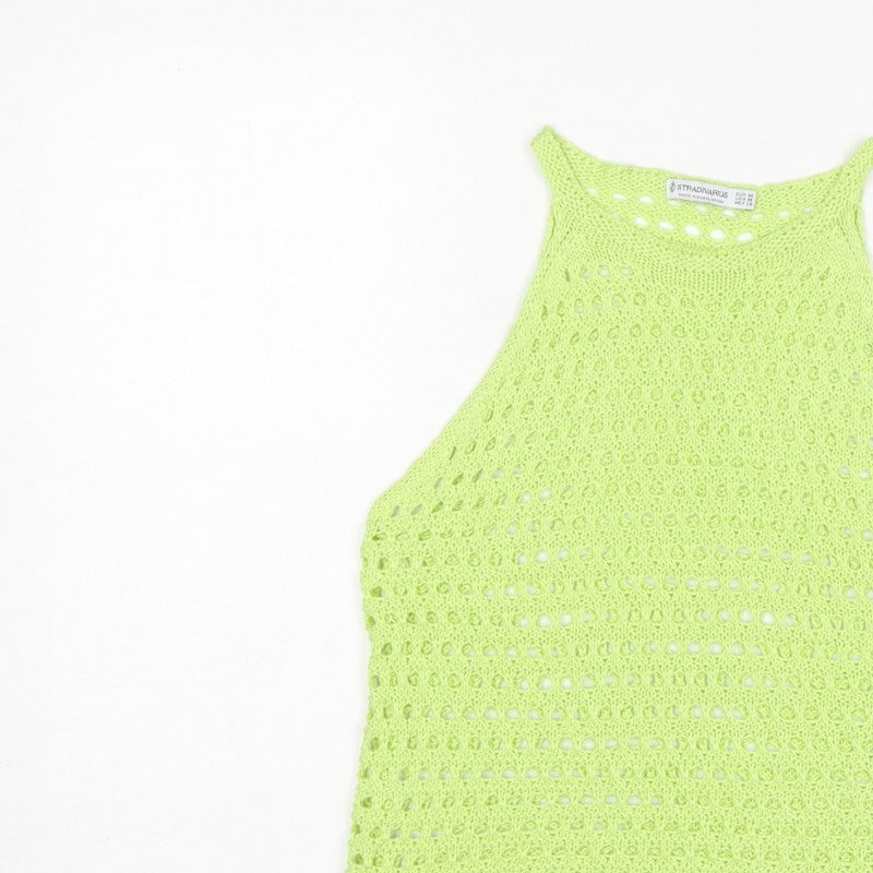 Stradivarius Women Green M Crochet Knit Sheer Camisole Tank Top