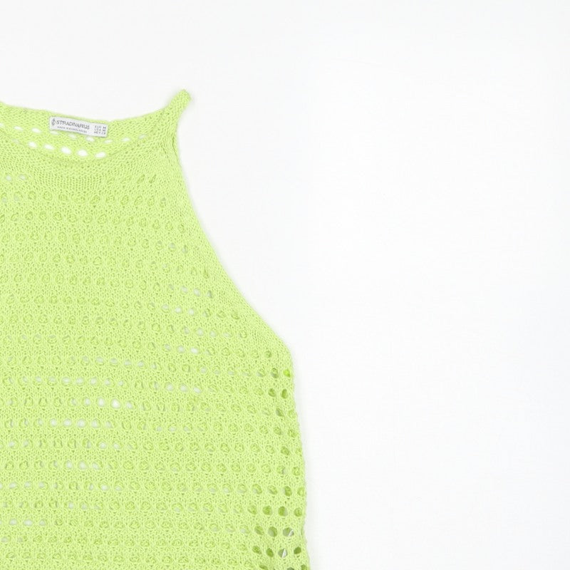 Stradivarius Women Green M Crochet Knit Sheer Camisole Tank Top