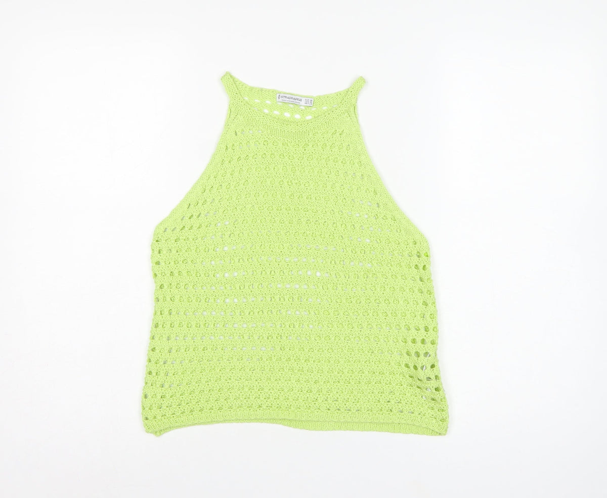 Stradivarius Women Green M Crochet Knit Sheer Camisole Tank Top
