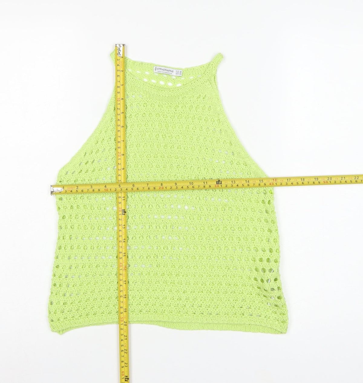 Stradivarius Women Green M Crochet Knit Sheer Camisole Tank Top