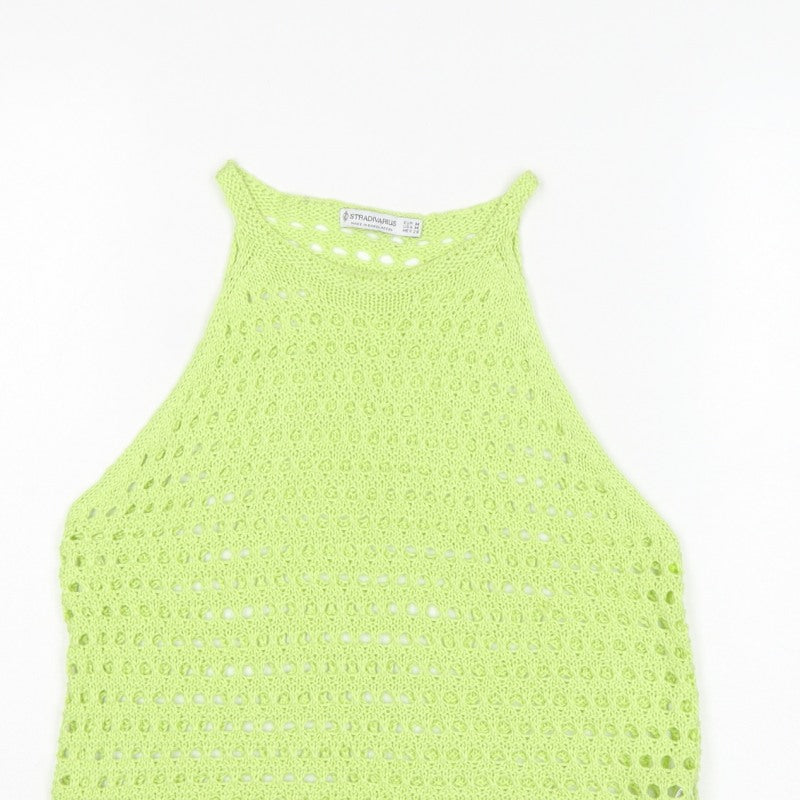 Stradivarius Women Green M Crochet Knit Sheer Camisole Tank Top