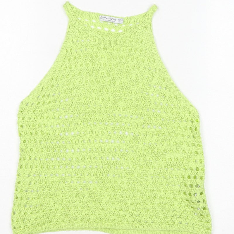 Stradivarius Women Green M Crochet Knit Sheer Camisole Tank Top