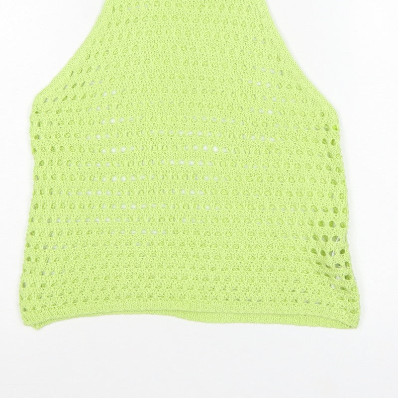 Stradivarius Women Green M Crochet Knit Sheer Camisole Tank Top