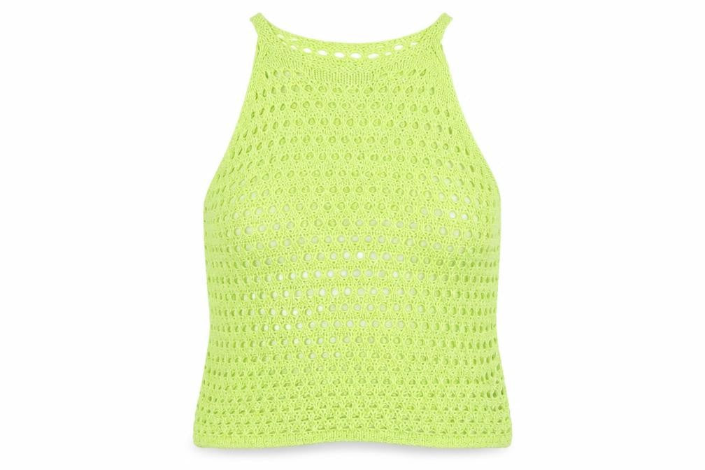 Stradivarius Women Green M Crochet Knit Sheer Camisole Tank Top