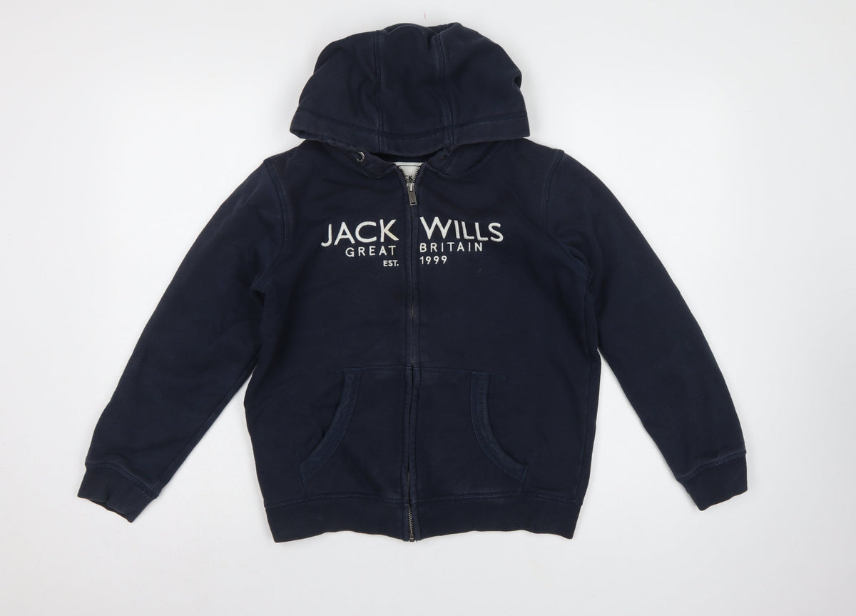 Jack Wills Boys Blue 11-12 Years Full Zip Hooded Logo Hoodie
