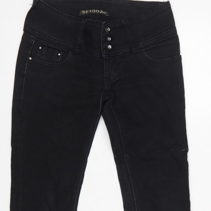 SEYOO Women’s Black UK 8 High Rise Skinny Stretch Jeans