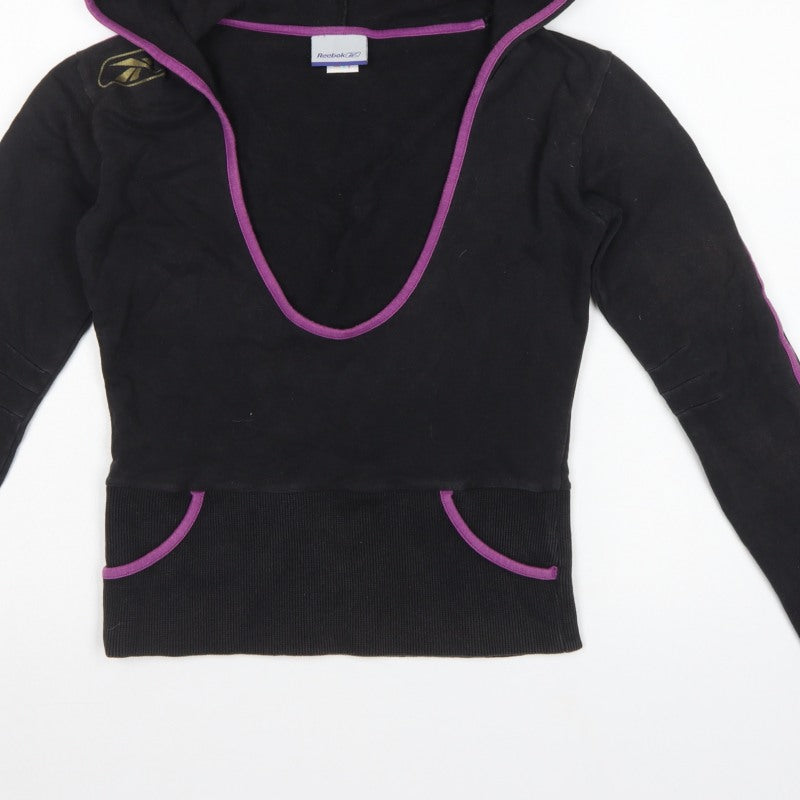 Reebok Women’s Black Purple Size 10 Pullover Hoodie Logo Pockets