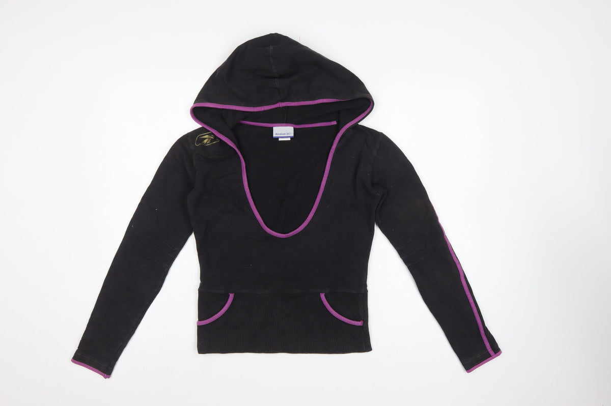 Reebok Women’s Black Purple Size 10 Pullover Hoodie Logo Pockets