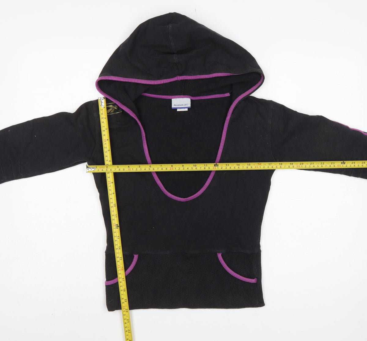Reebok Women’s Black Purple Size 10 Pullover Hoodie Logo Pockets
