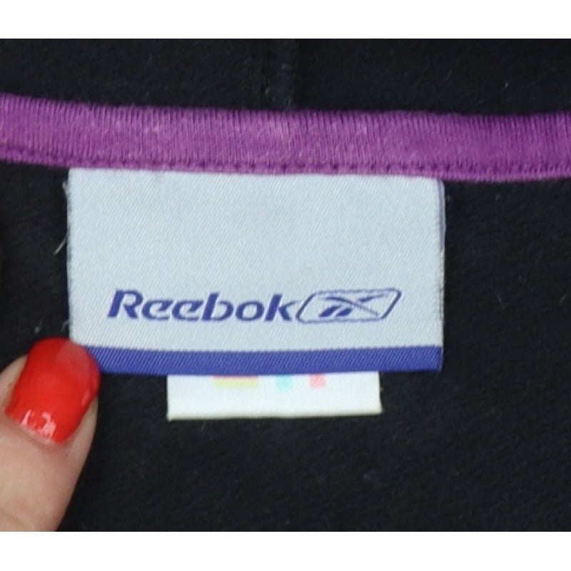 Reebok Women’s Black Purple Size 10 Pullover Hoodie Logo Pockets