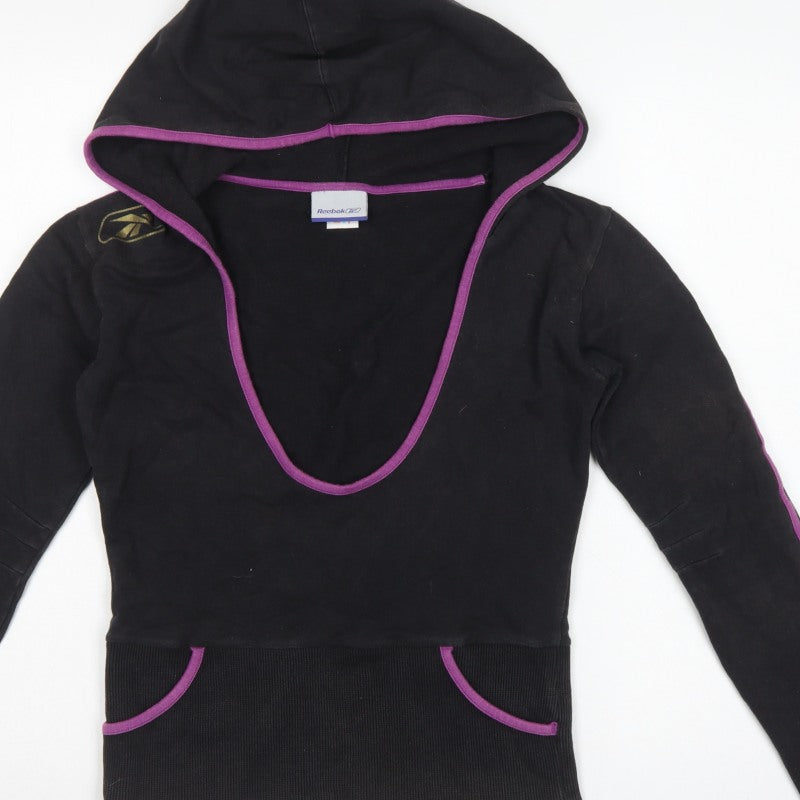 Reebok Women’s Black Purple Size 10 Pullover Hoodie Logo Pockets