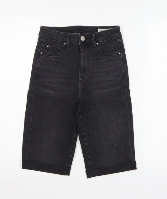 Marks and Spencer Women Black UK 6 High Rise Bermuda Denim Shorts