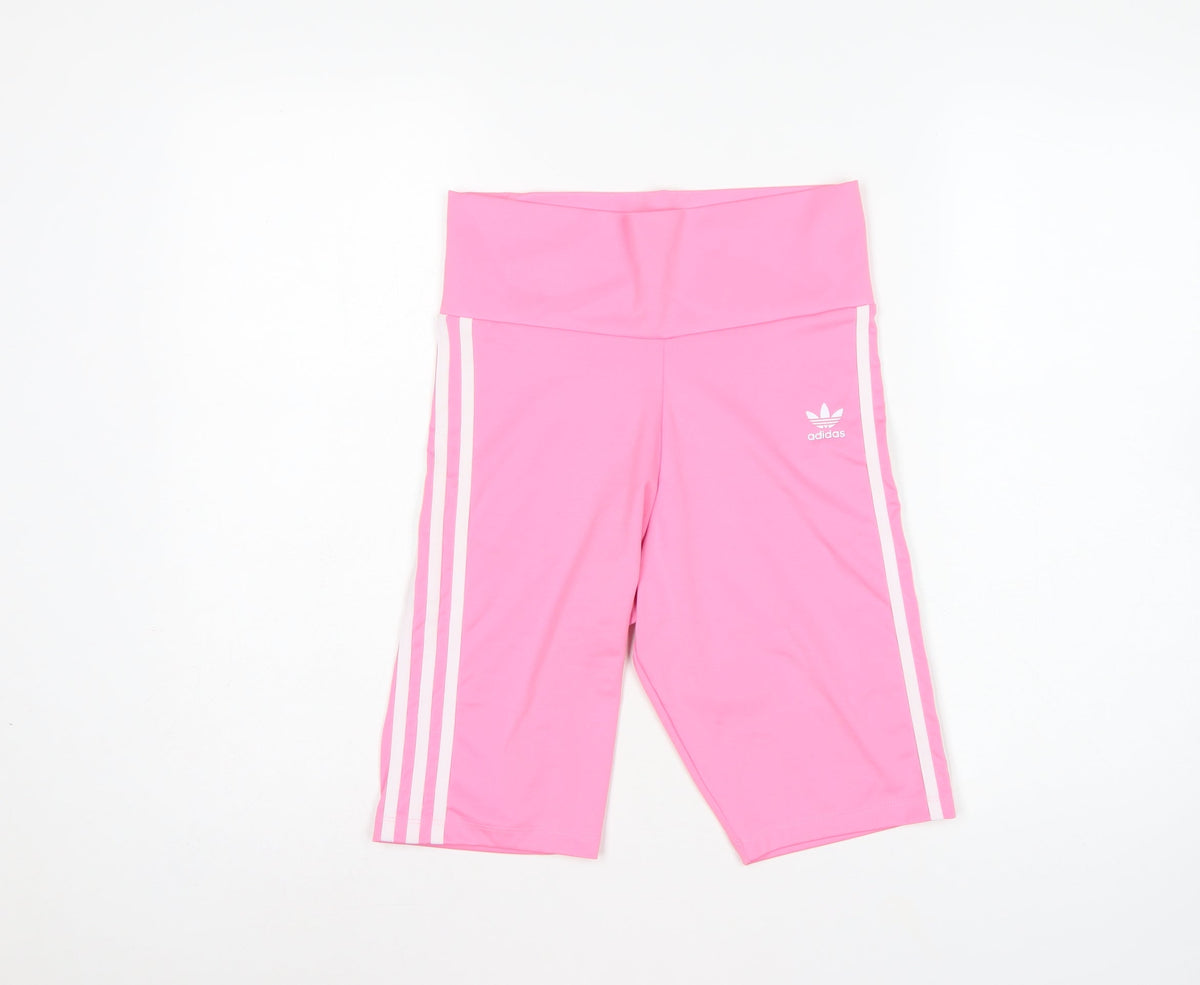 Adidas Women Pink UK 12 Biker Shorts 3 Stripe High Waist