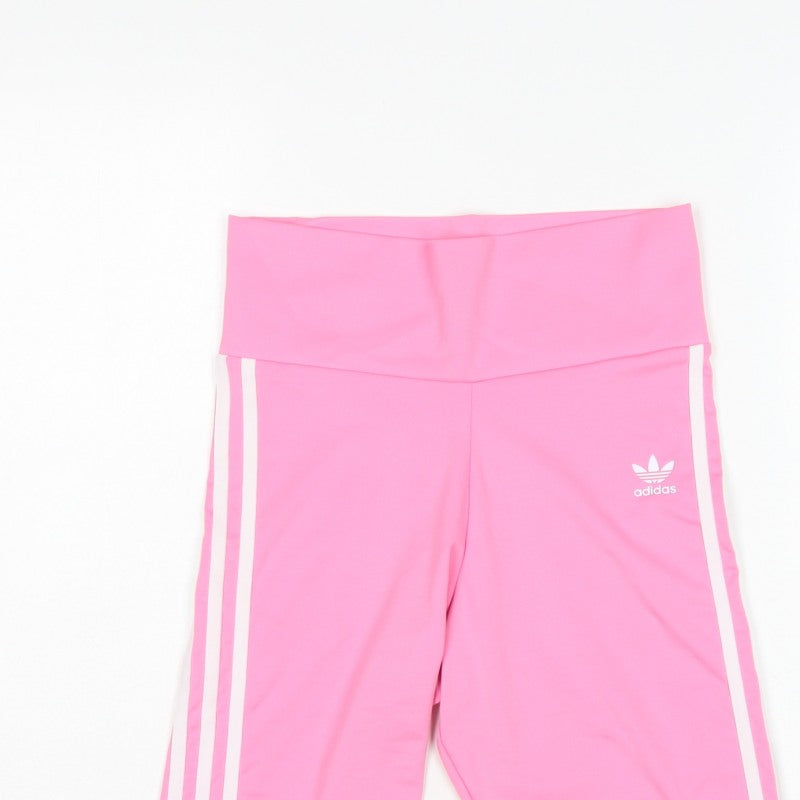 Adidas Women Pink UK 12 Biker Shorts 3 Stripe High Waist