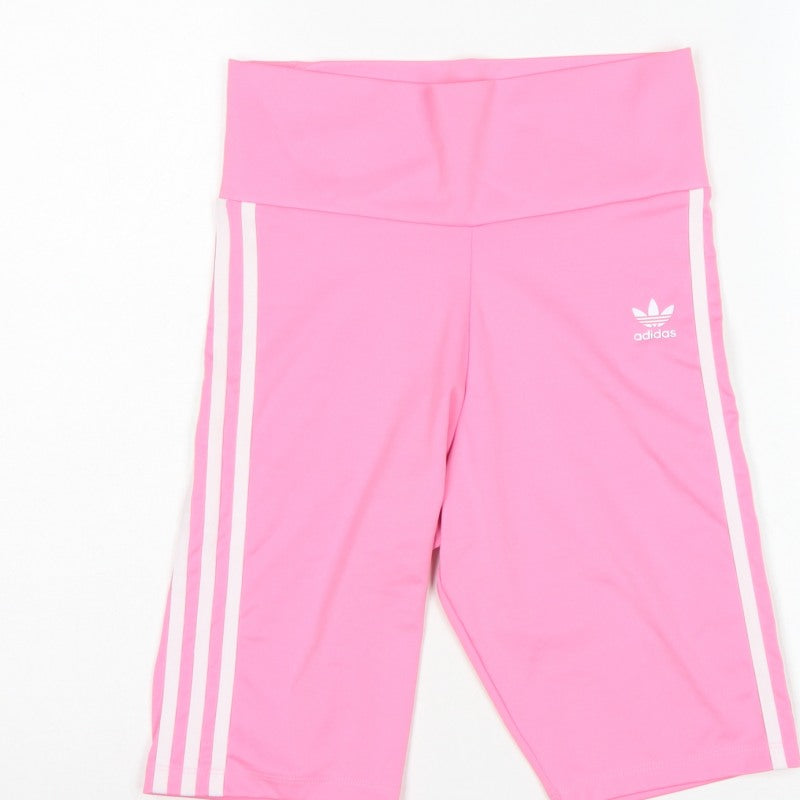 Adidas Women Pink UK 12 Biker Shorts 3 Stripe High Waist