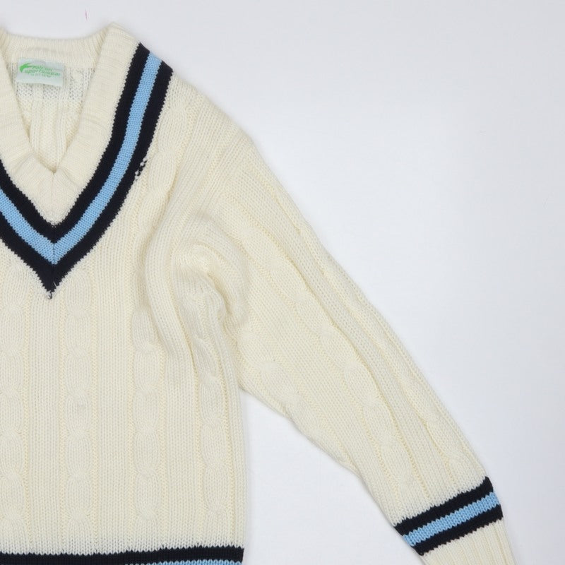 Falcon Sportswear Men’s Ivory M Cable Knit V-Neck Cricket Jumper