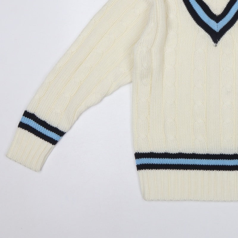 Falcon Sportswear Men’s Ivory M Cable Knit V-Neck Cricket Jumper
