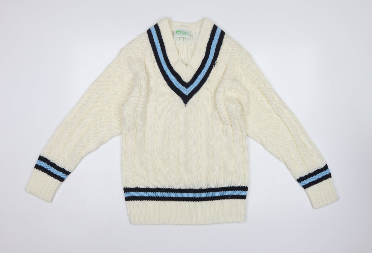 Falcon Sportswear Men’s Ivory M Cable Knit V-Neck Cricket Jumper