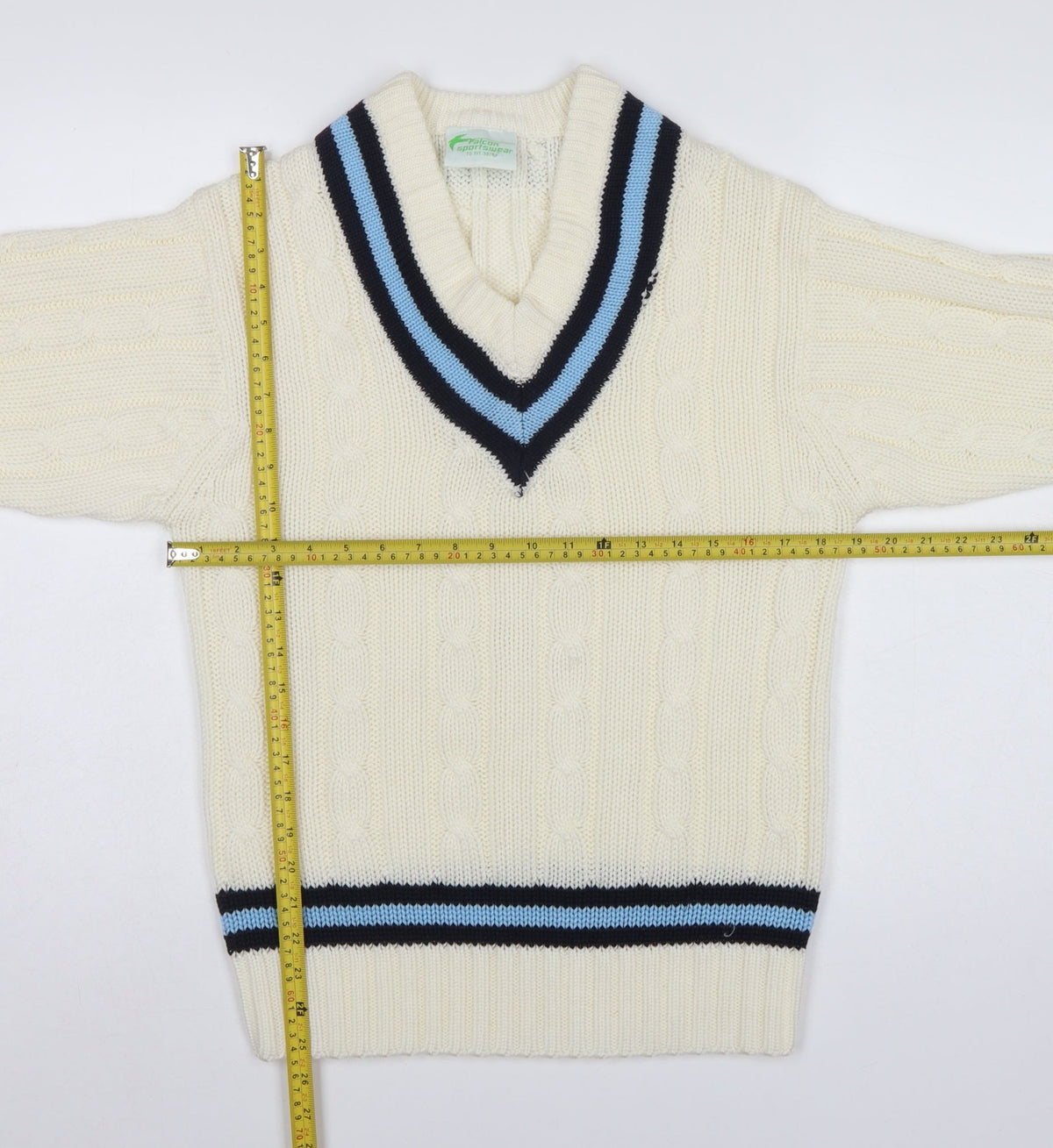 Falcon Sportswear Men’s Ivory M Cable Knit V-Neck Cricket Jumper