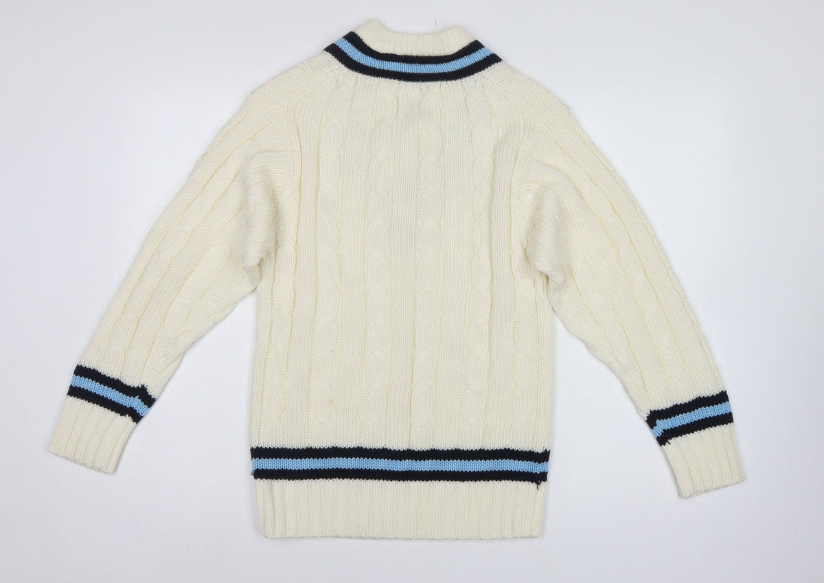 Falcon Sportswear Men’s Ivory M Cable Knit V-Neck Cricket Jumper